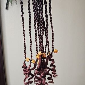 Handmade Burgundy Rope Twist Hair Attachments with Curly Ends ♡